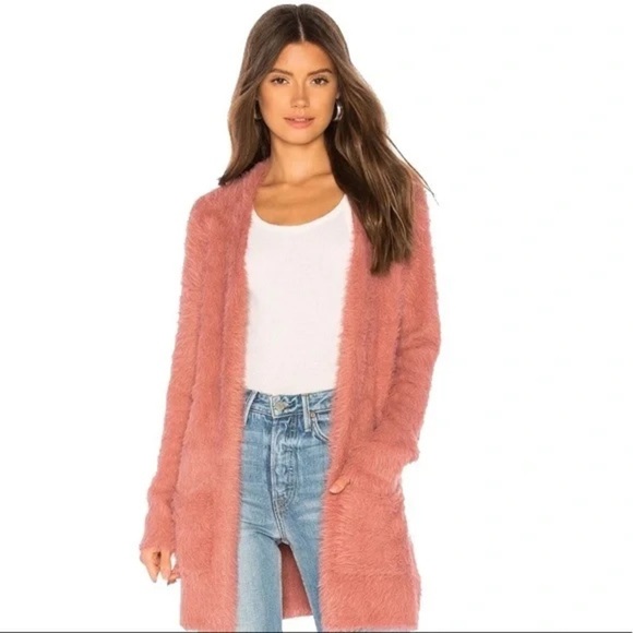 Free People Fuzzy Faux Fur Open Cardigan Dusty Pink Size Extra Small - Picture 2 of 9